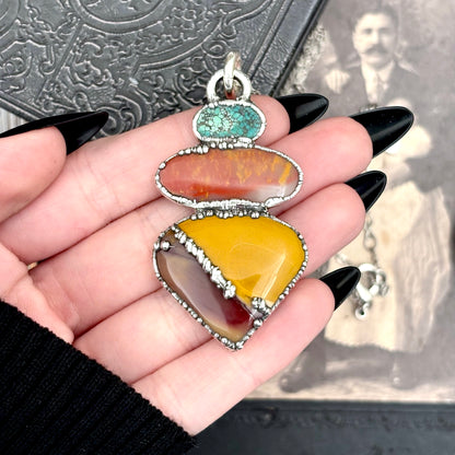 Multi Stone Turquoise Jasper Mookaite Crystal Necklace Fine Silver / Foxlark Collection FOXLARK