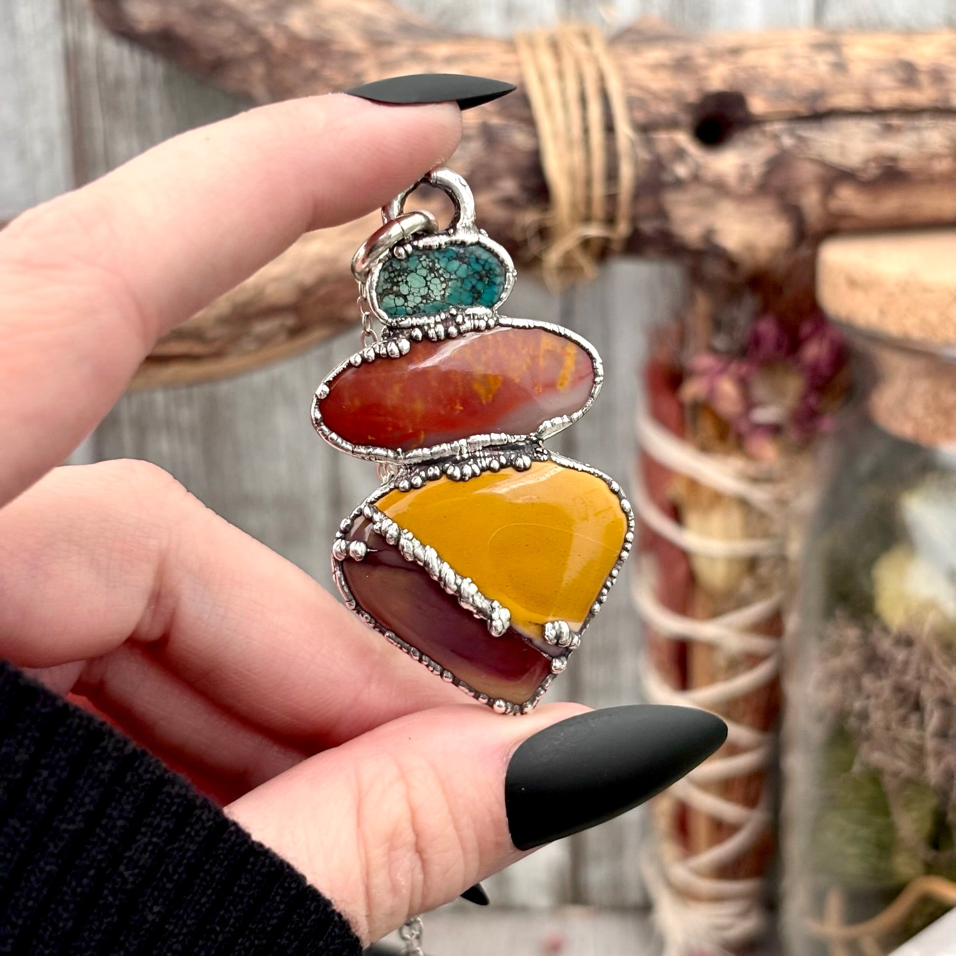 Multi Stone Turquoise Jasper Mookaite Crystal Necklace Fine Silver / Foxlark Collection FOXLARK