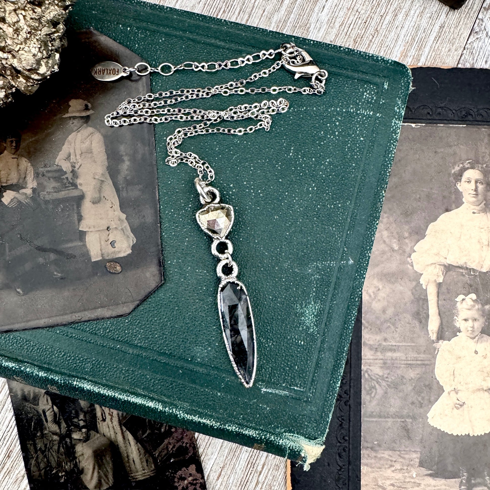 Multi Stone Pyrite and Moss Agate Charm Necklace in Fine Silver / Foxlark Collection FOXLARK