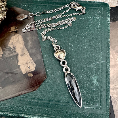 Multi Stone Pyrite and Moss Agate Charm Necklace in Fine Silver / Foxlark Collection FOXLARK
