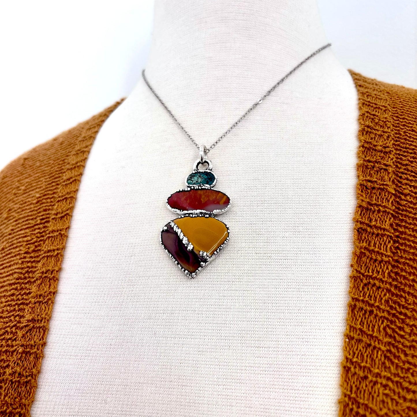 Multi Stone Turquoise Jasper Mookaite Crystal Necklace Fine Silver / Foxlark Collection FOXLARK