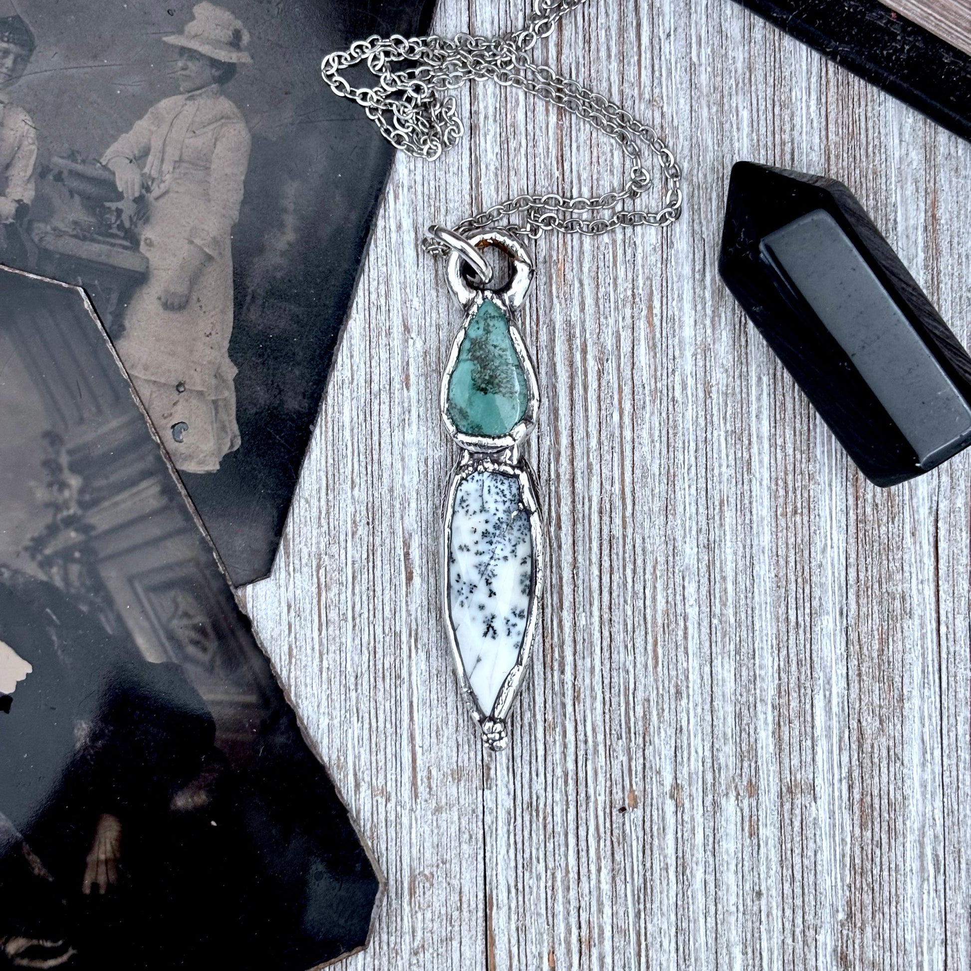 Multi Stone Turquoise Dendritic Agate Crystal Necklace Fine Silver / Foxlark Collection FOXLARK