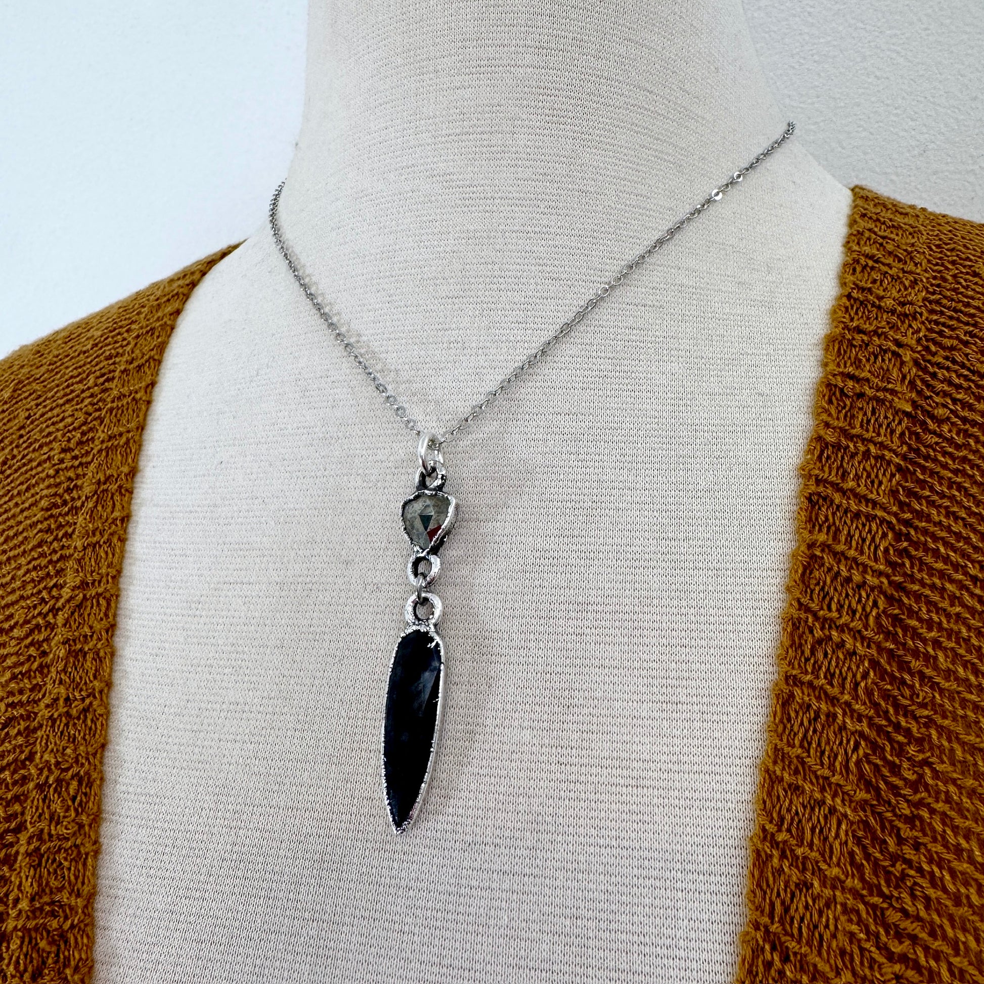 Multi Stone Pyrite and Moss Agate Charm Necklace in Fine Silver / Foxlark Collection FOXLARK