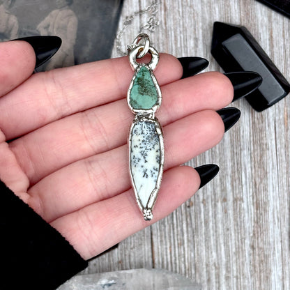 Multi Stone Turquoise Dendritic Agate Crystal Necklace Fine Silver / Foxlark Collection FOXLARK