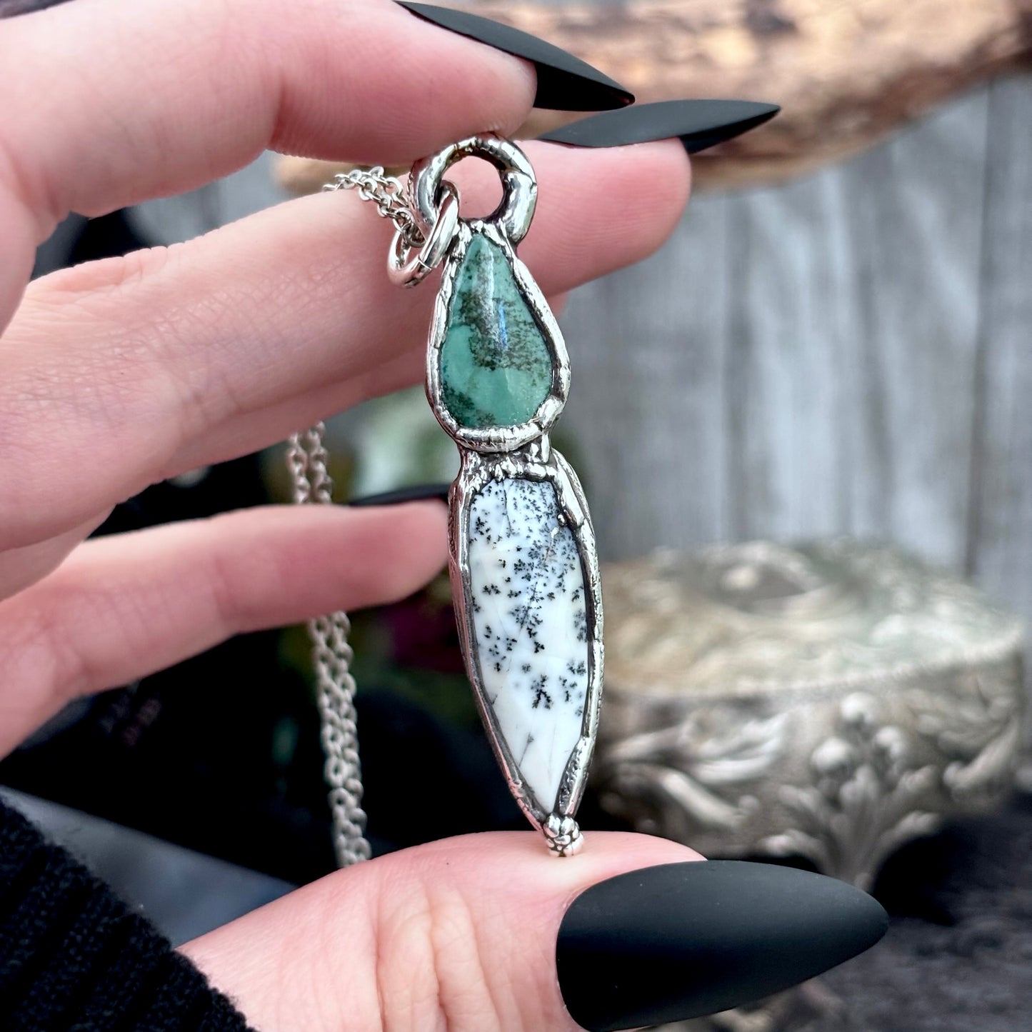 Multi Stone Turquoise Dendritic Agate Crystal Necklace Fine Silver / Foxlark Collection FOXLARK