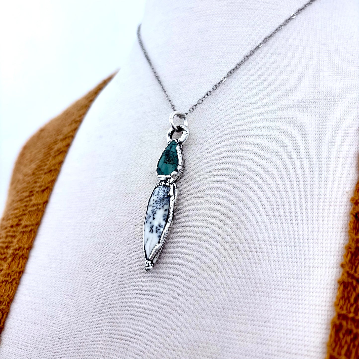 Multi Stone Turquoise Dendritic Agate Crystal Necklace Fine Silver / Foxlark Collection FOXLARK