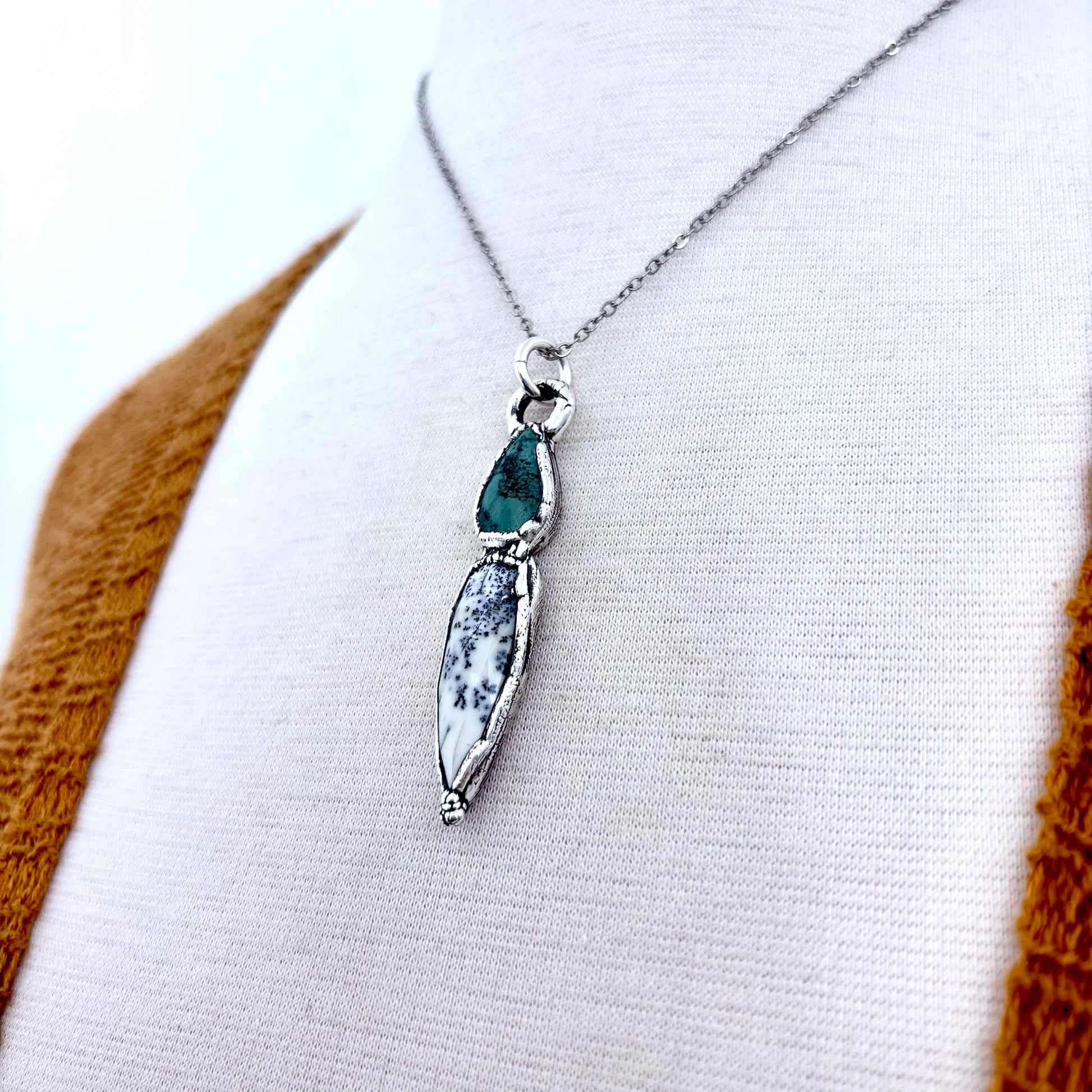 Multi Stone Turquoise Dendritic Agate Crystal Necklace Fine Silver / Foxlark Collection FOXLARK