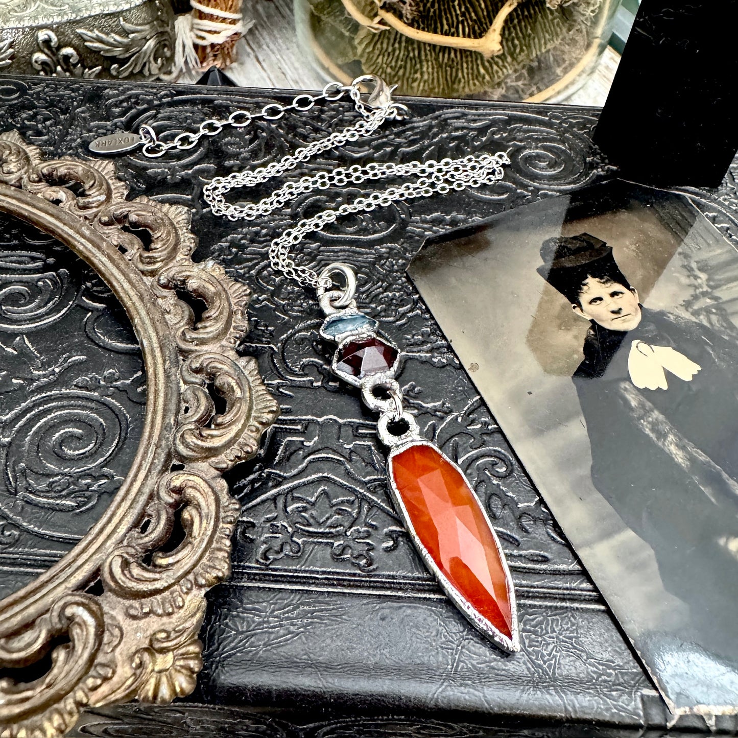 Multi Stone Blue Kyanite, Garnet and Carnelian Charm Necklace in Fine Silver / Foxlark Collection FOXLARK