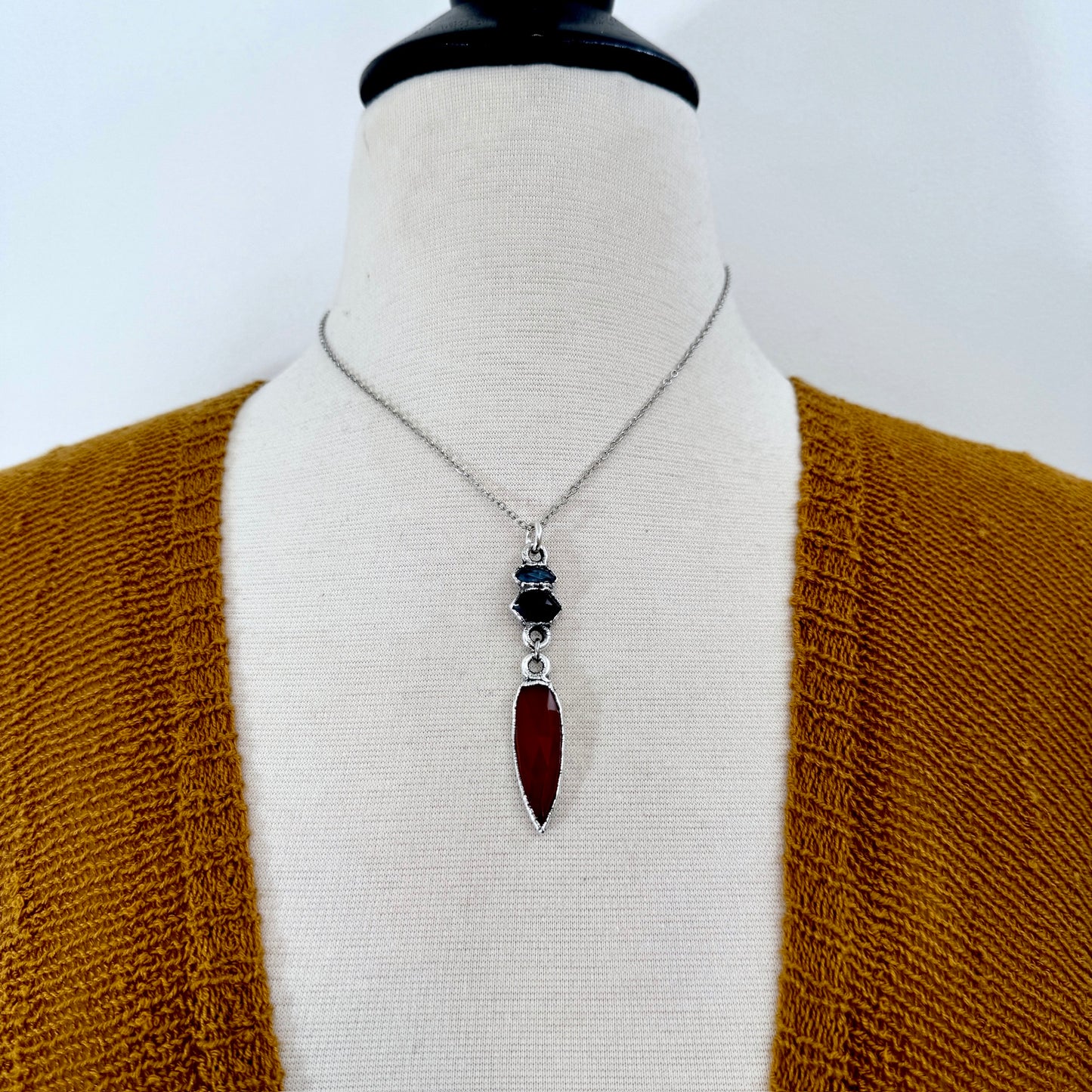 Multi Stone Blue Kyanite, Garnet and Carnelian Charm Necklace in Fine Silver / Foxlark Collection FOXLARK