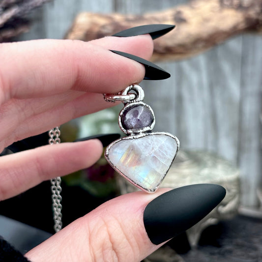 Multi Stone Star Ruby Rainbow Moonstone Crystal Necklace Fine Silver / Foxlark Collection