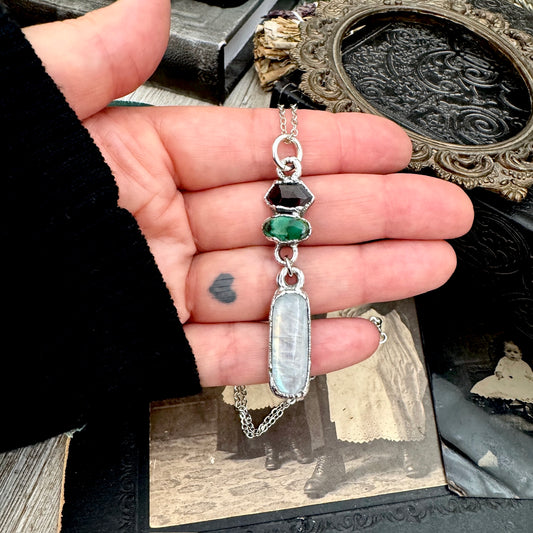 Multi Stone Garnet, Sapphire and Moonstone Charm Necklace in Fine Silver / Foxlark Collection