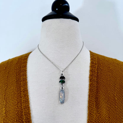 Multi Stone Garnet, Sapphire and Moonstone Charm Necklace in Fine Silver / Foxlark Collection FOXLARK
