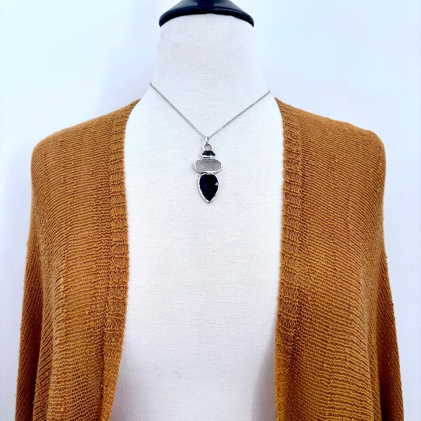 Multi Stone Garnet Pyrite Black Onyx Crystal Necklace Fine Silver / Foxlark Collection