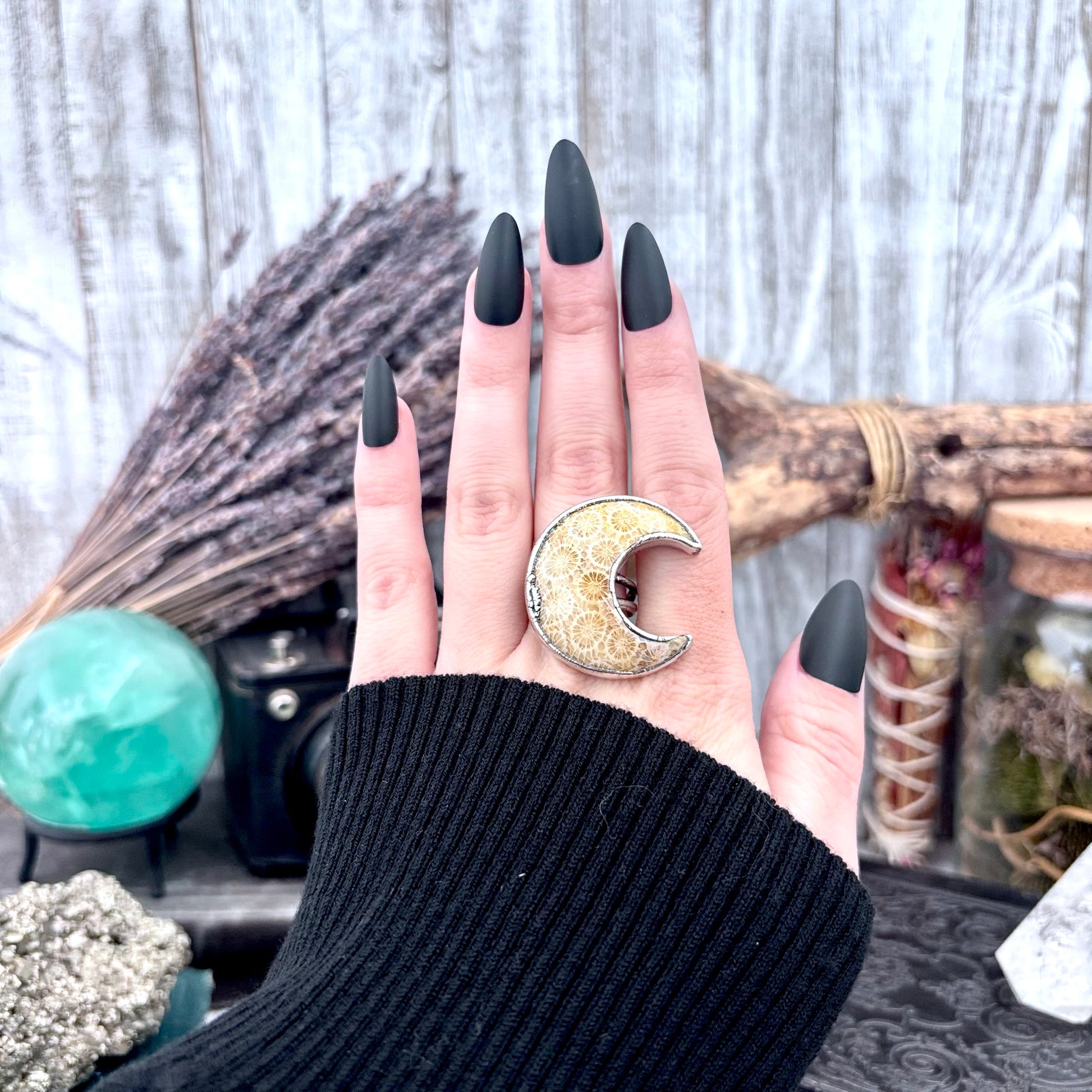 Fossilized Coral Crystal Ring Fine Silver Size 8 / Foxlark Collection - One of a Kind FOXLARK