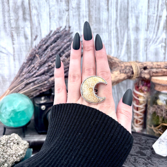 Fossilized Coral Crystal Ring Fine Silver Size 8 / Foxlark Collection - One of a Kind