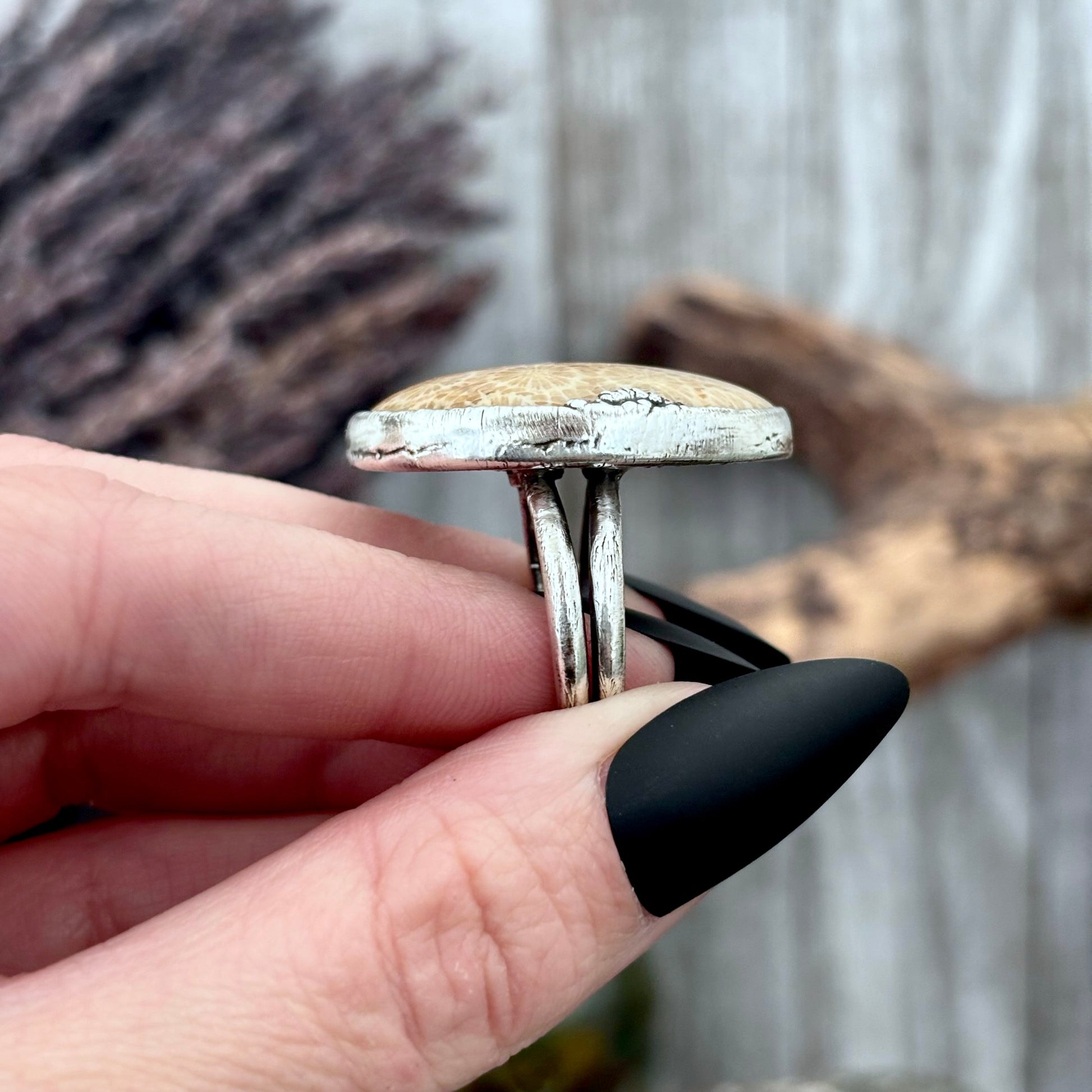 Fossilized Coral Crystal Ring Fine Silver Size 8 / Foxlark Collection - One of a Kind FOXLARK
