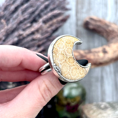 Fossilized Coral Crystal Ring Fine Silver Size 8 / Foxlark Collection - One of a Kind FOXLARK