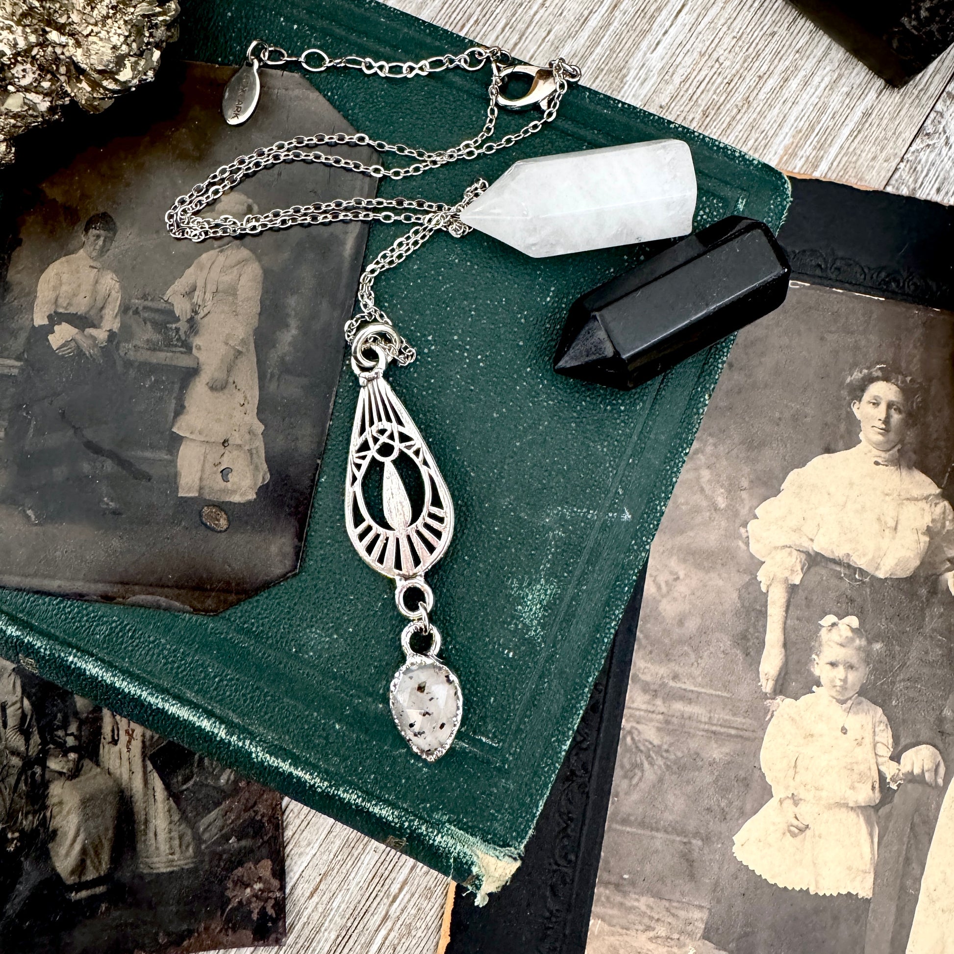 Graphite Infused Quartz Charm Necklace in Fine Silver / Foxlark Collection - One of a Kind FOXLARK