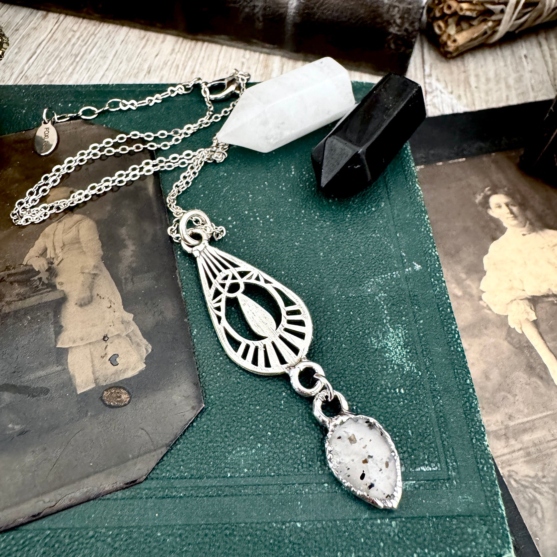 Graphite Infused Quartz Charm Necklace in Fine Silver / Foxlark Collection - One of a Kind FOXLARK