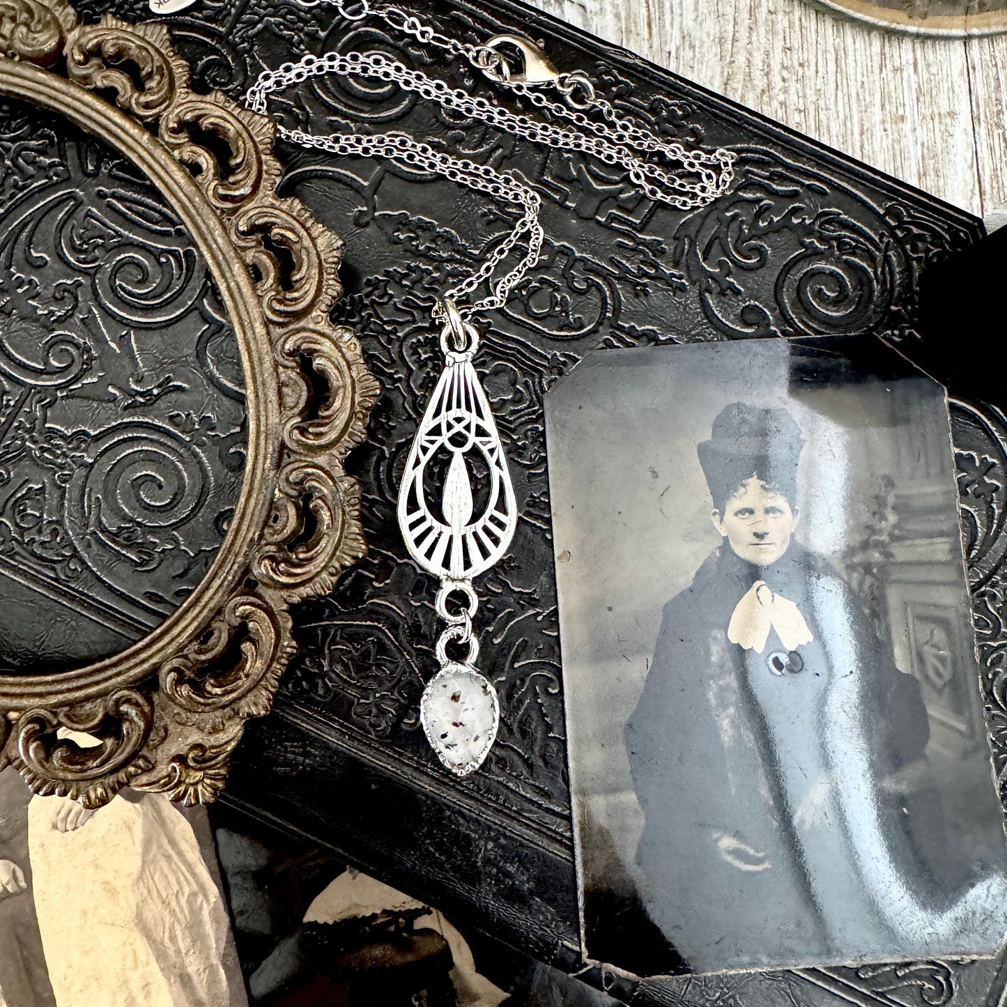 Graphite Infused Quartz Charm Necklace in Fine Silver / Foxlark Collection - One of a Kind FOXLARK