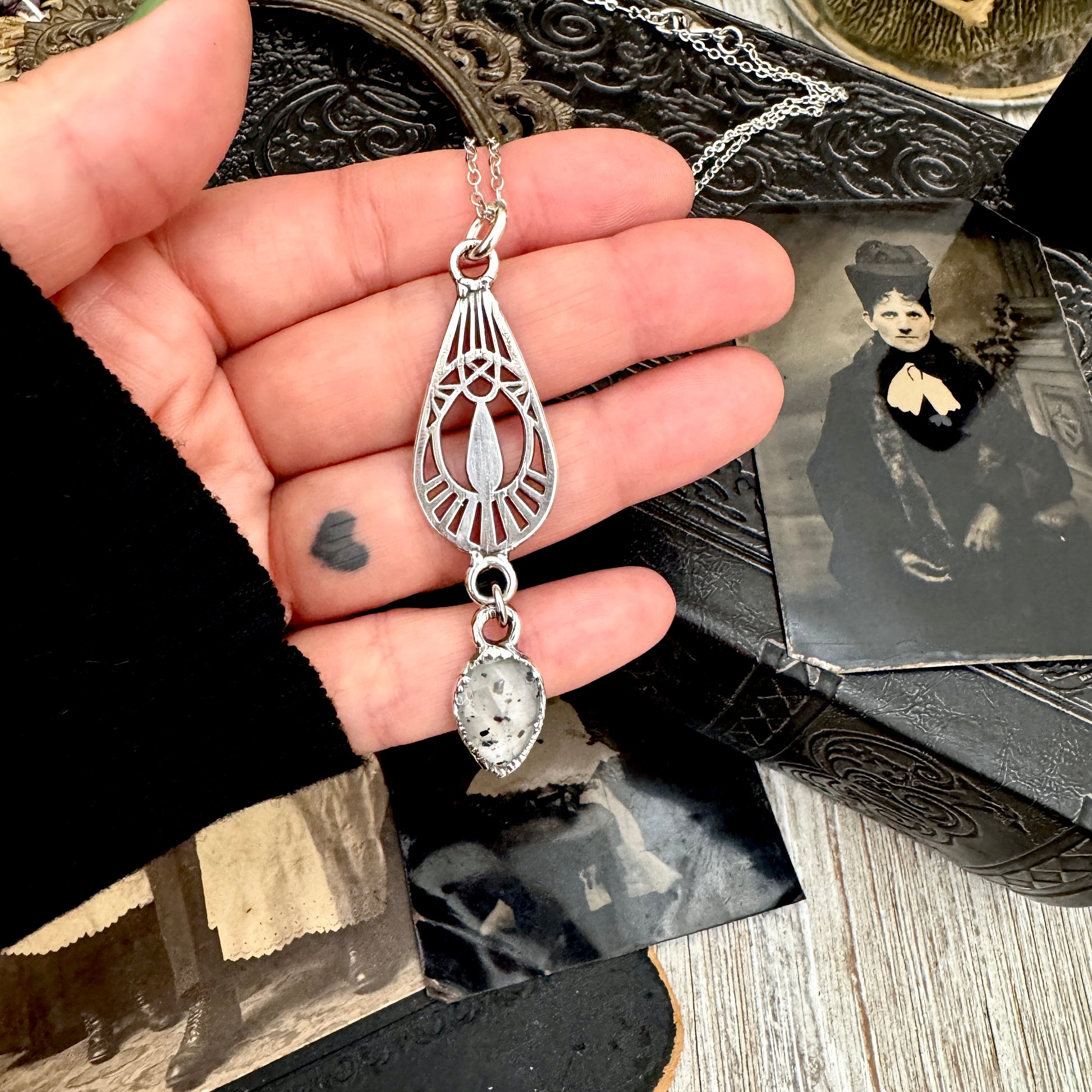 Graphite Infused Quartz Charm Necklace in Fine Silver / Foxlark Collection - One of a Kind FOXLARK