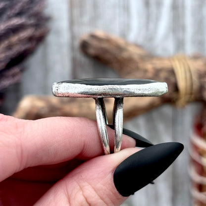 Silver Sheen Obsidian Crystal Ring Fine Silver Size 9 / Foxlark Collection - One of a Kind FOXLARK
