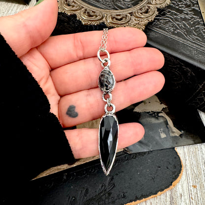 Multi Stone Graphite Included Quarts and Black Onyx Charm Necklace in Fine Silver / Foxlark Collection
