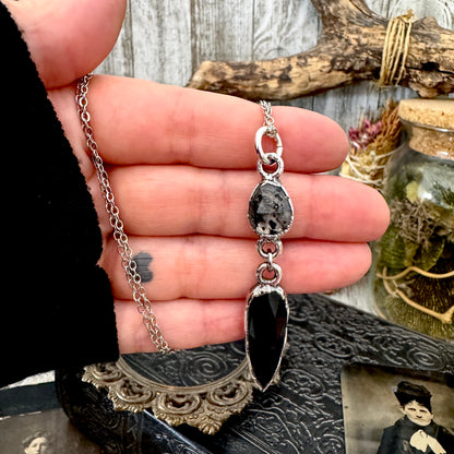 Multi Stone Graphite Included Quarts and Black Onyx Charm Necklace in Fine Silver / Foxlark Collection