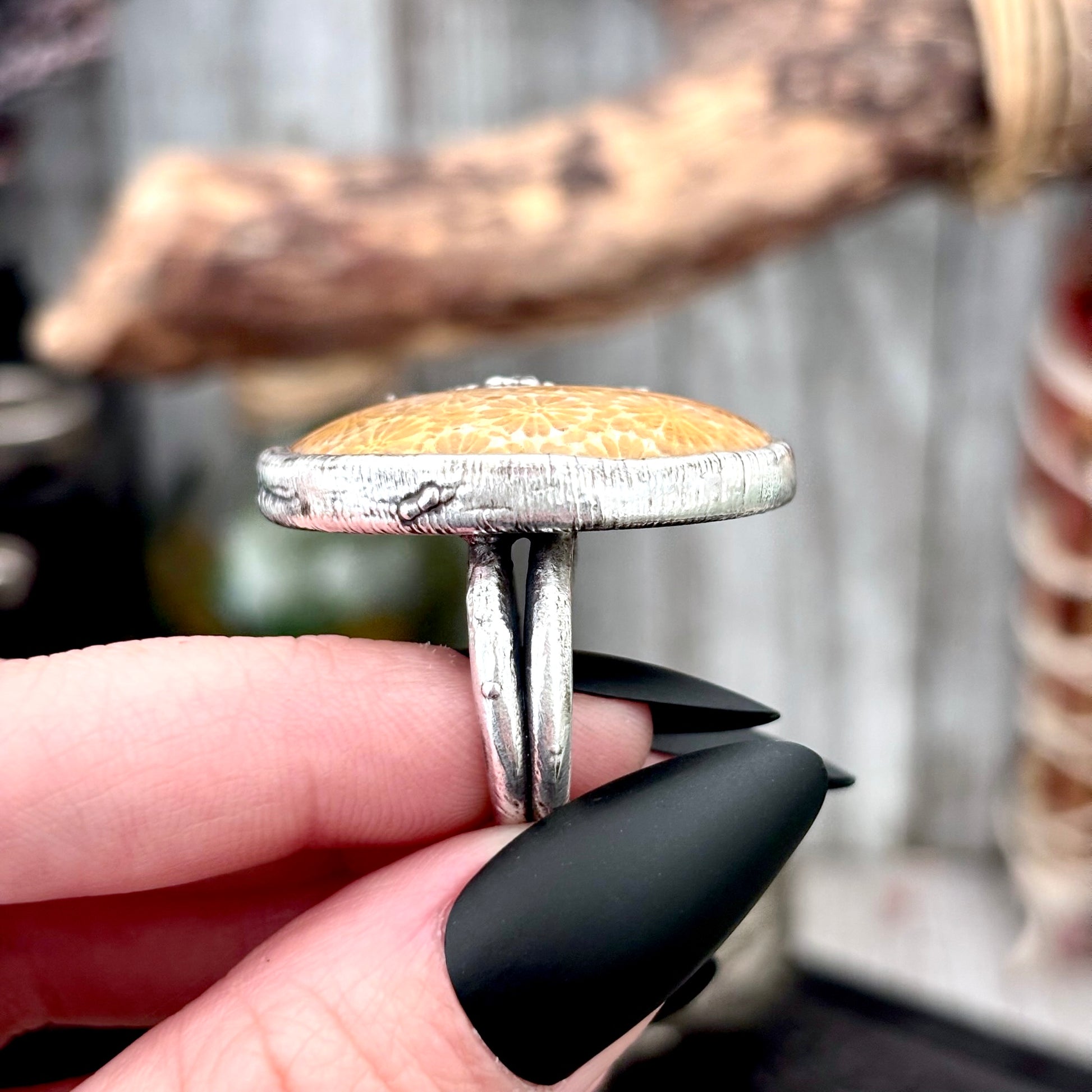 Fossilized Coral Crystal Ring Fine Silver Size 5.5 / Foxlark Collection - One of a Kind FOXLARK