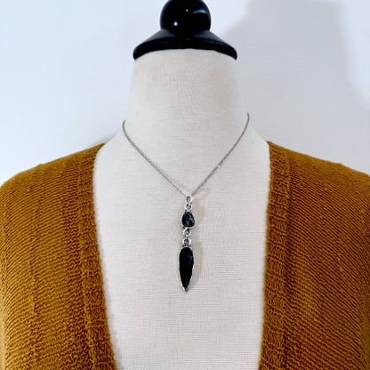 Multi Stone Graphite Included Quarts and Black Onyx Charm Necklace in Fine Silver / Foxlark Collection