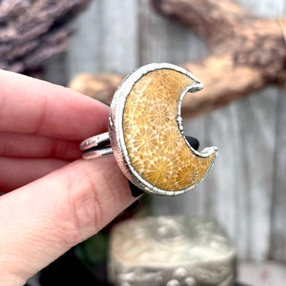 Fossilized Coral Crystal Ring Fine Silver Size 5.5 / Foxlark Collection - One of a Kind FOXLARK