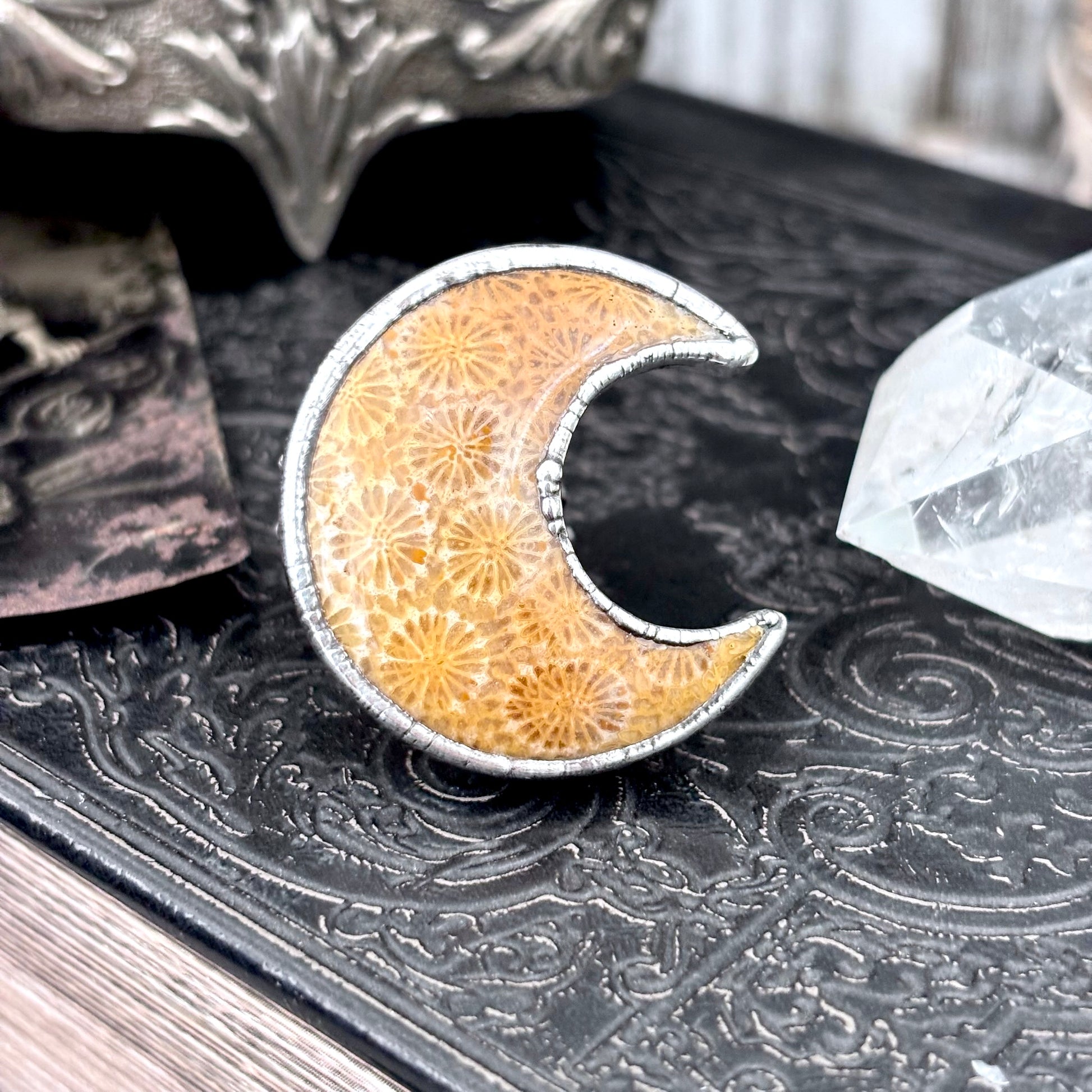 Fossilized Coral Crystal Ring Fine Silver Size 5.5 / Foxlark Collection - One of a Kind FOXLARK