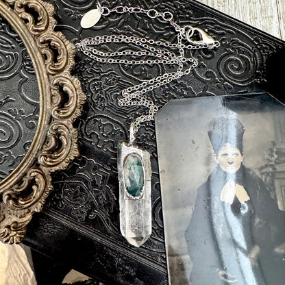 Clear Quartz & Moss Agate Crystal Statement Necklace in Fine Silver / Foxlark Collection - One of a Kind FOXLARK