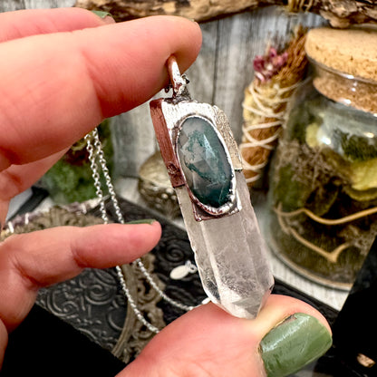 Clear Quartz & Moss Agate Crystal Statement Necklace in Fine Silver / Foxlark Collection - One of a Kind FOXLARK