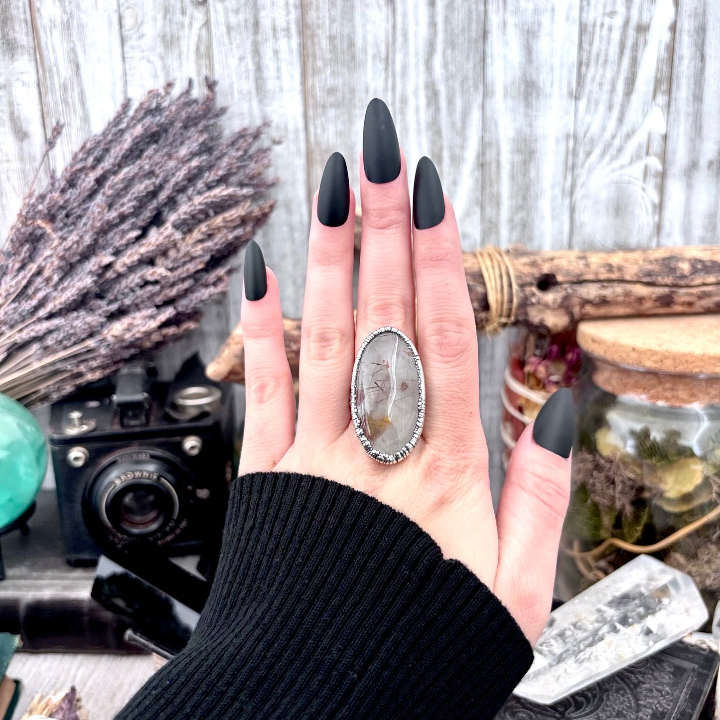 Rutilated Quartz Crystal Ring Fine Silver Size 8 / Foxlark Collection - One of a Kind FOXLARK