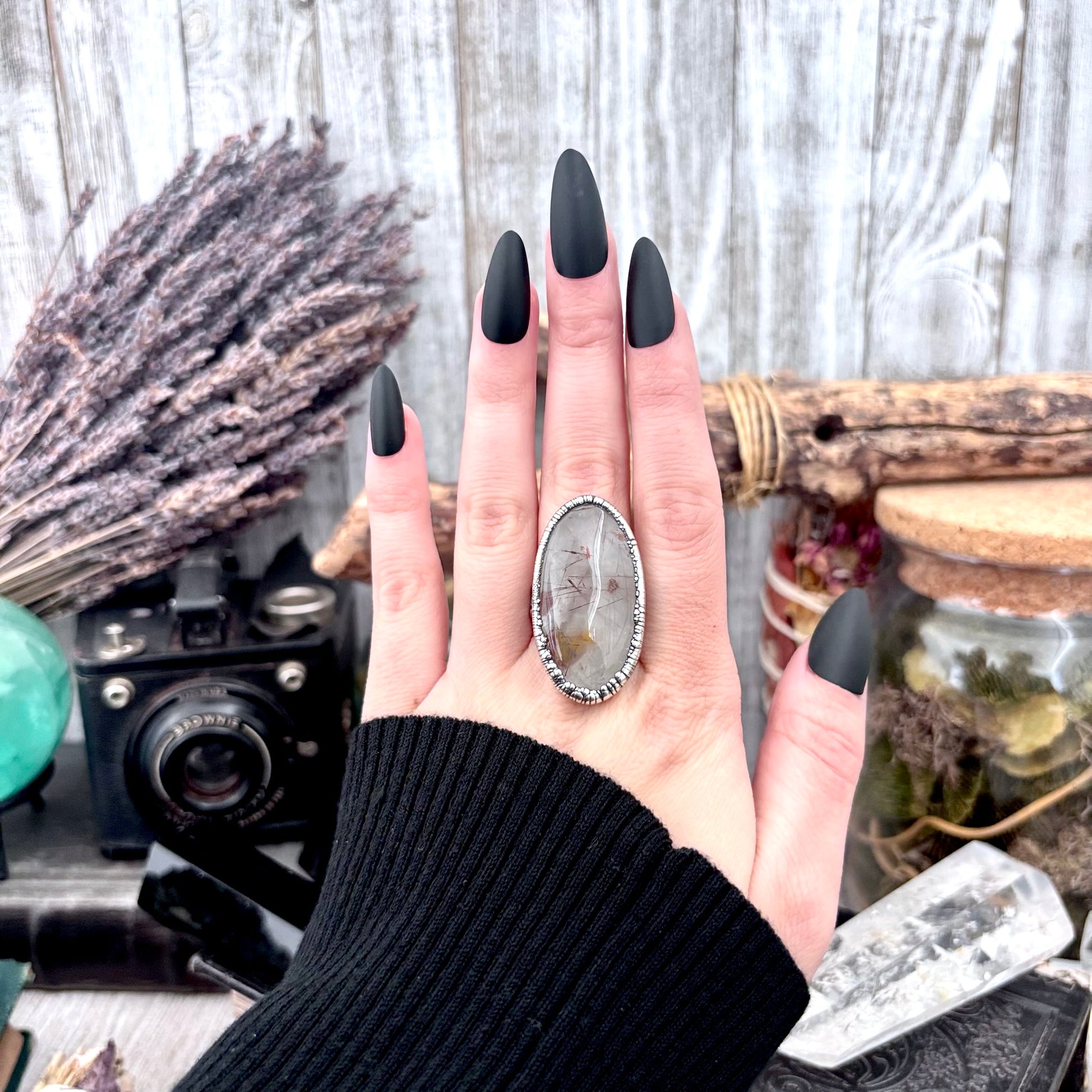 Rutilated Quartz Crystal Ring Fine Silver Size 8 / Foxlark Collection - One of a Kind FOXLARK