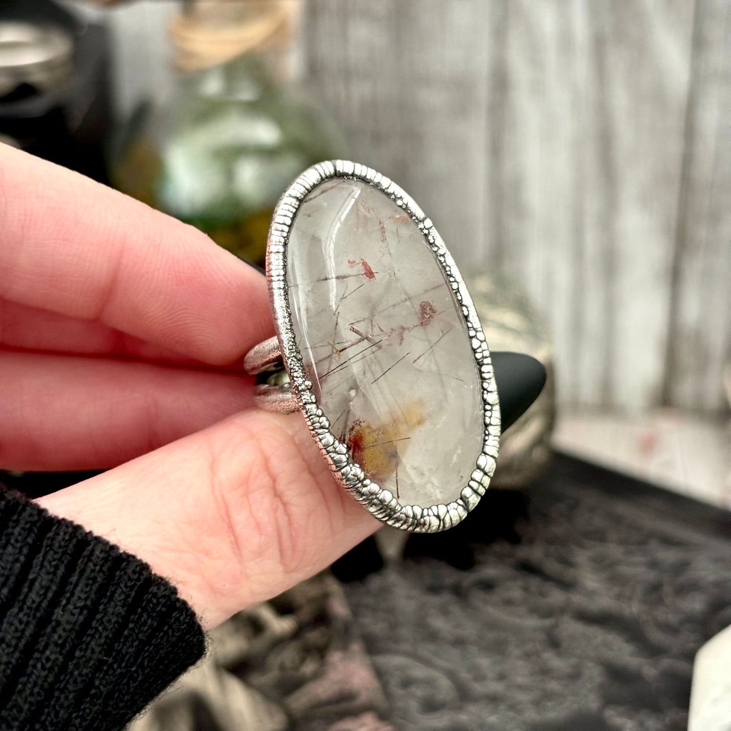 Rutilated Quartz Crystal Ring Fine Silver Size 8 / Foxlark Collection - One of a Kind FOXLARK