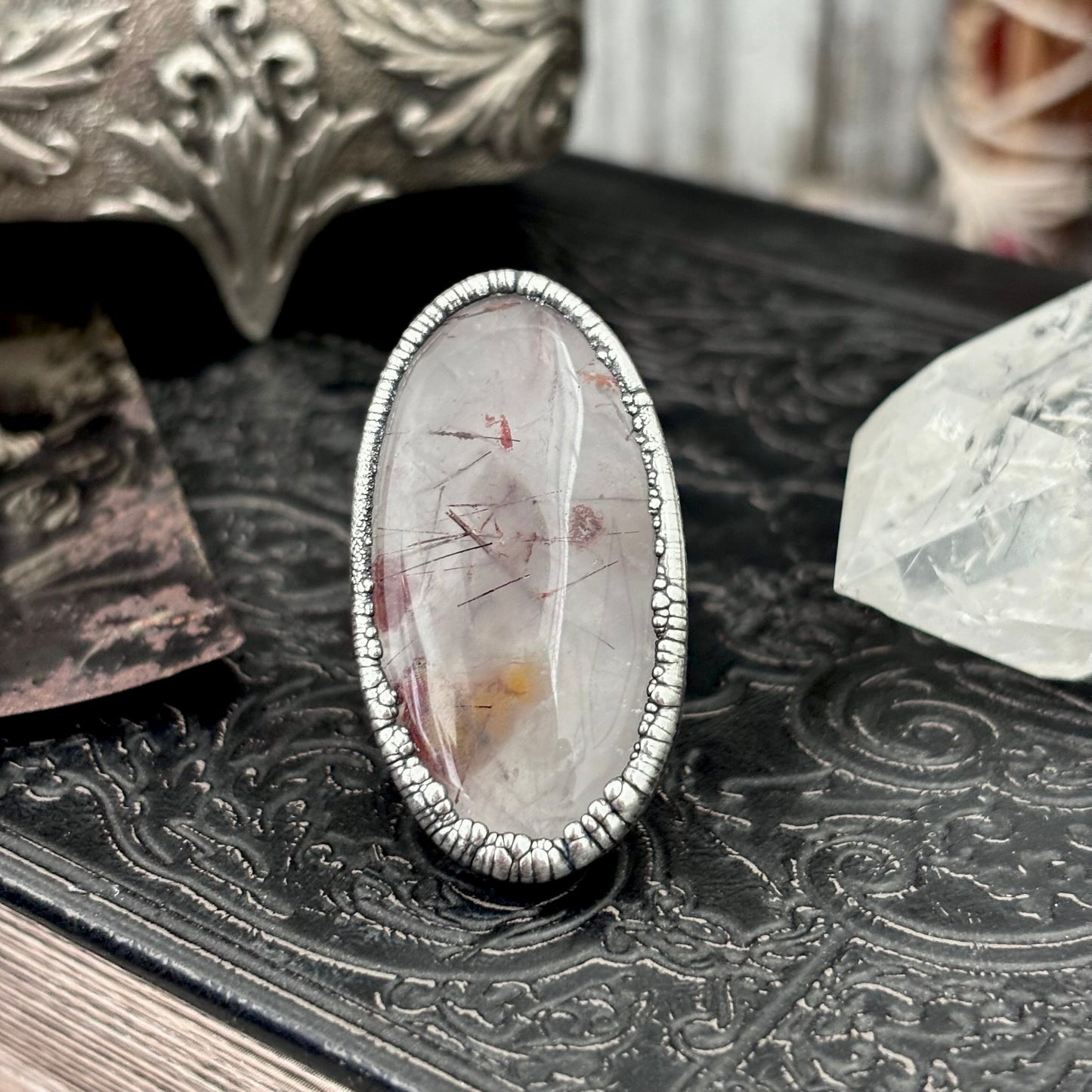 Rutilated Quartz Crystal Ring Fine Silver Size 8 / Foxlark Collection - One of a Kind FOXLARK