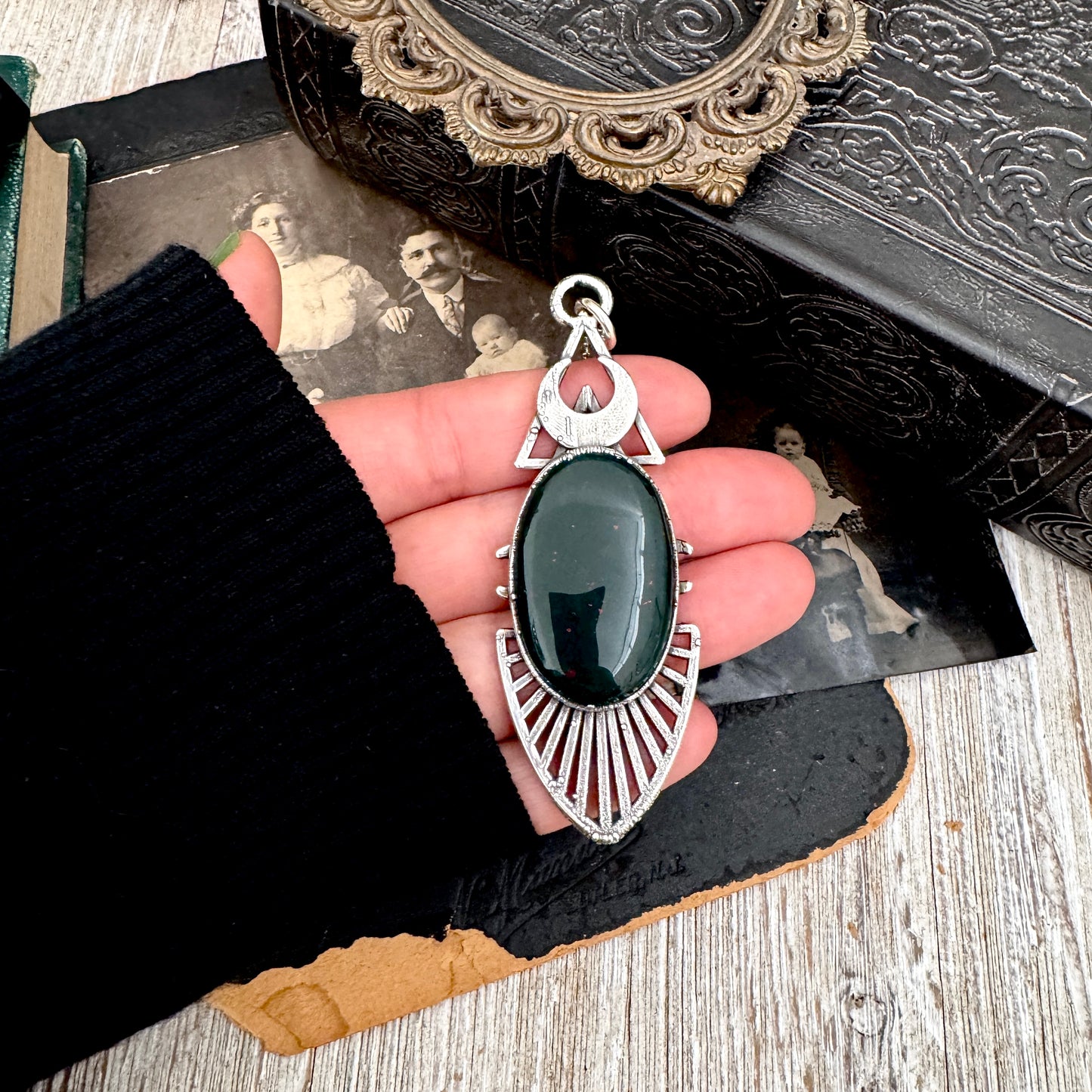 Moss & Moon Collection - Bloodstone Statement Necklace in Fine Silver / One of a Kind