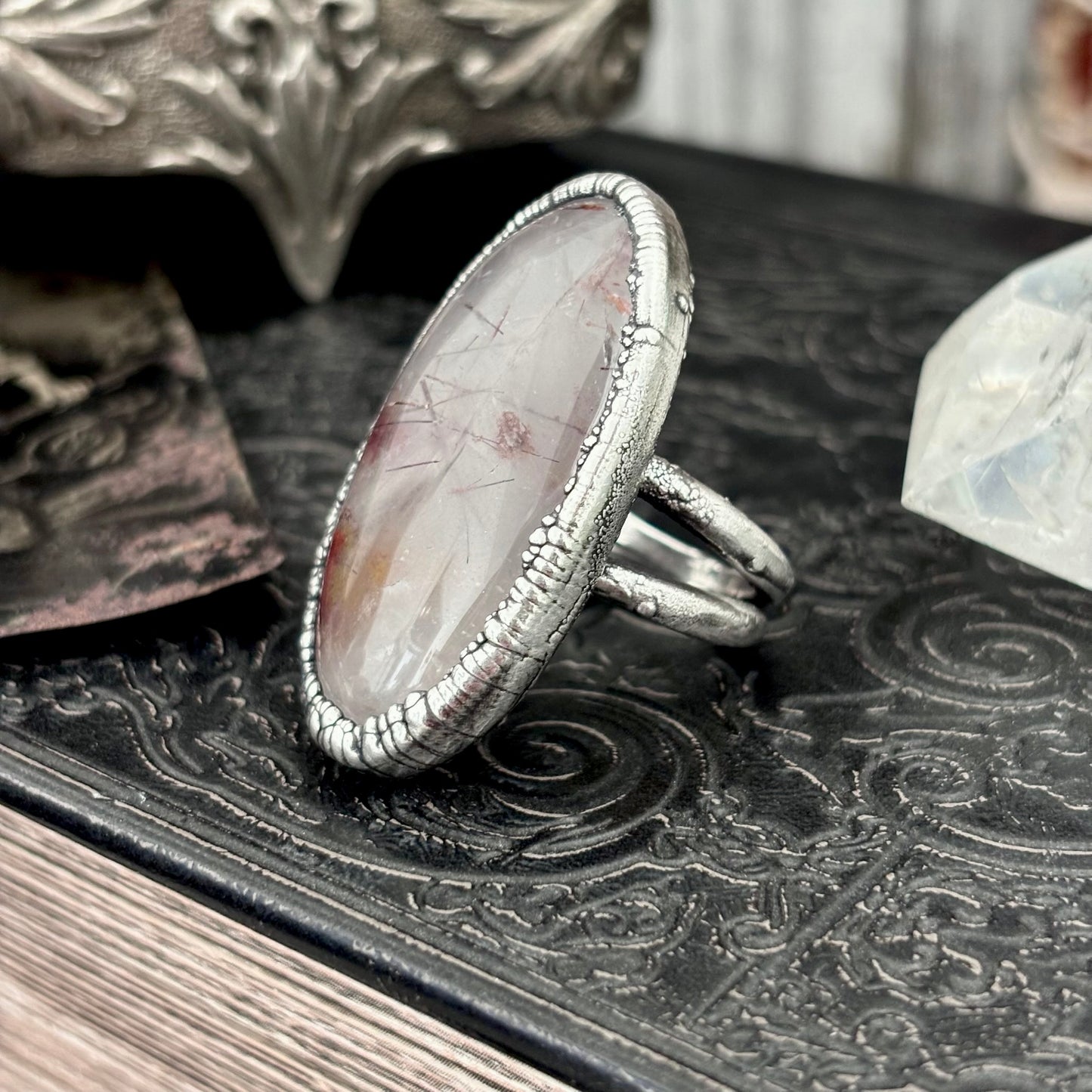 Rutilated Quartz Crystal Ring Fine Silver Size 8 / Foxlark Collection - One of a Kind FOXLARK