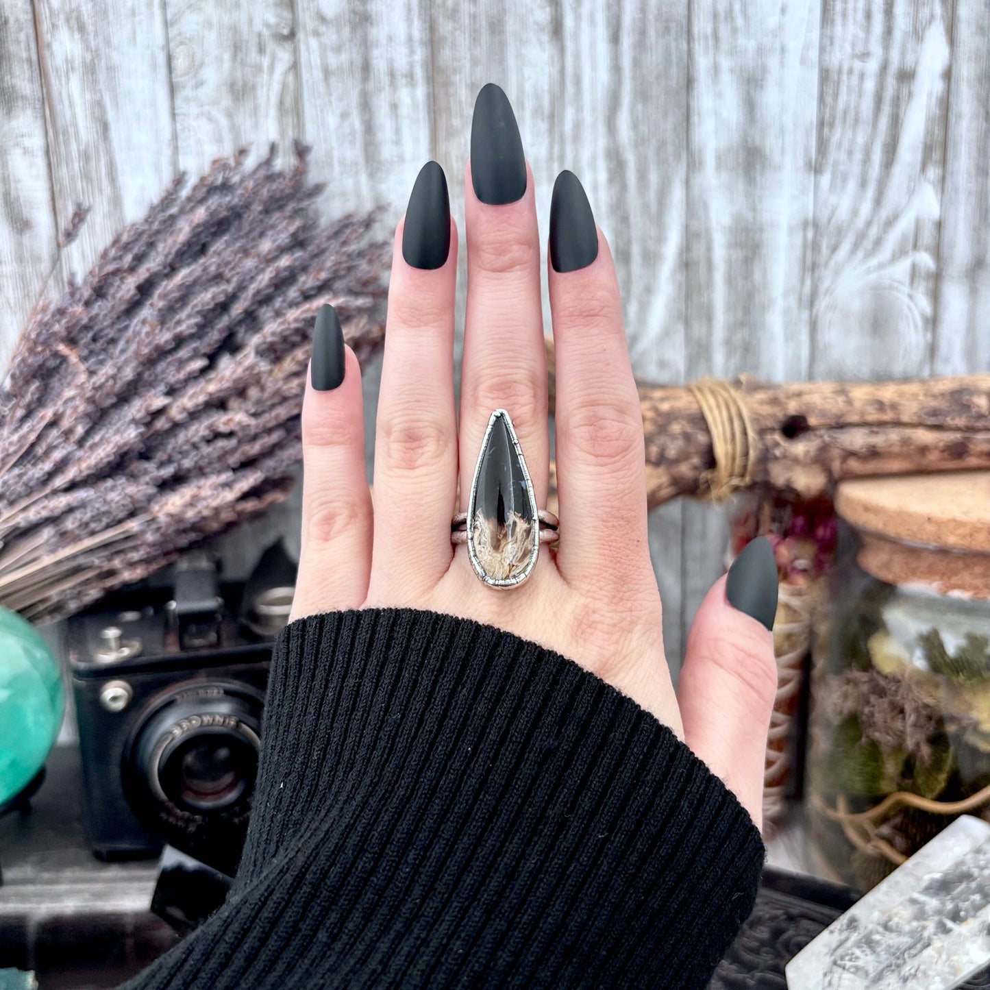 Fossilized Palm Root Crystal Ring Fine Silver Size 8.5 / Foxlark Collection - One of a Kind FOXLARK