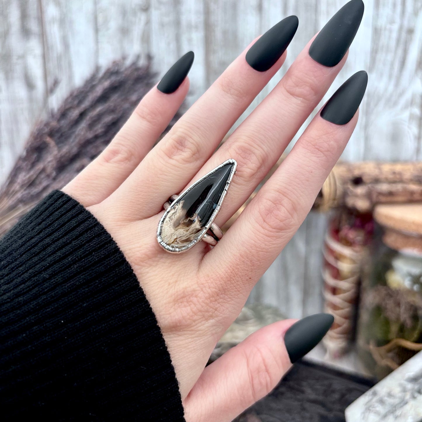 Fossilized Palm Root Crystal Ring Fine Silver Size 8.5 / Foxlark Collection - One of a Kind FOXLARK