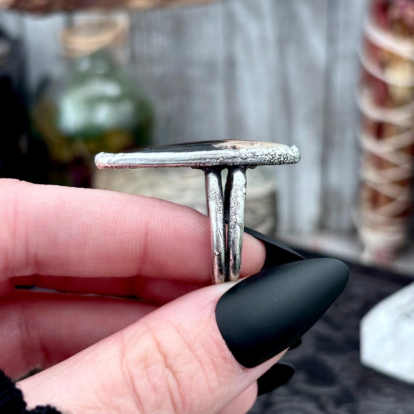 Fossilized Palm Root Crystal Ring Fine Silver Size 8.5 / Foxlark Collection - One of a Kind FOXLARK