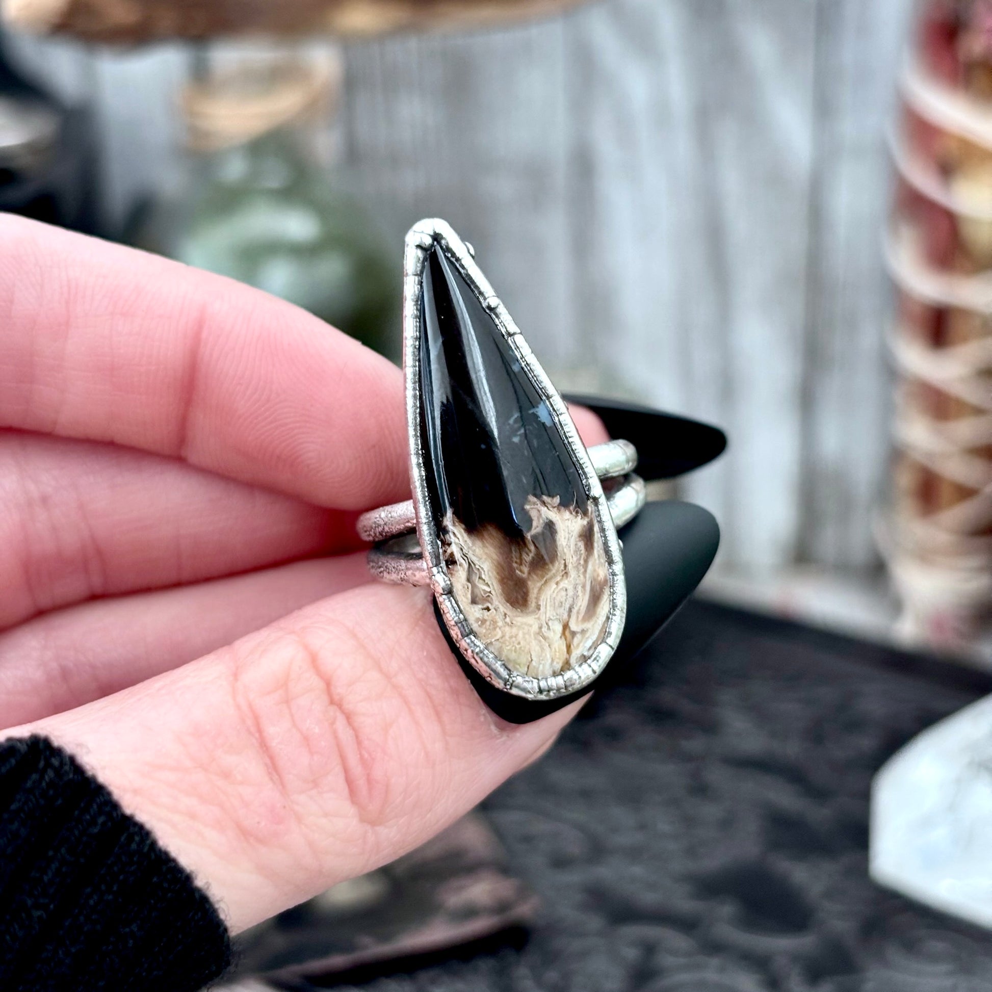 Fossilized Palm Root Crystal Ring Fine Silver Size 8.5 / Foxlark Collection - One of a Kind FOXLARK