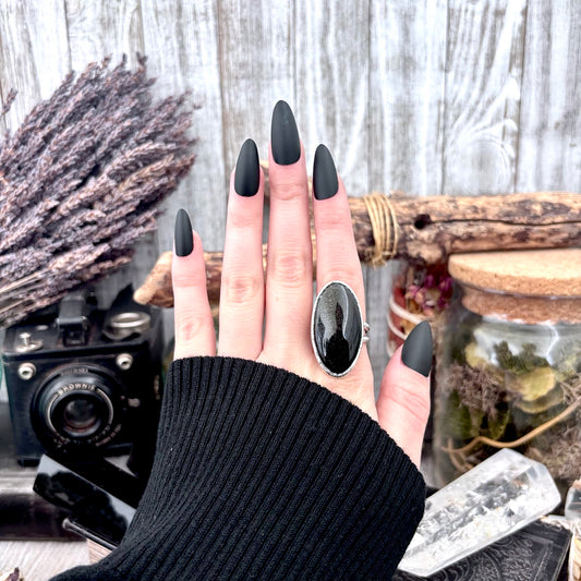 Golden  Sheen Obsidian Crystal Ring Fine Silver Size 7 / Foxlark Collection - One of a Kind