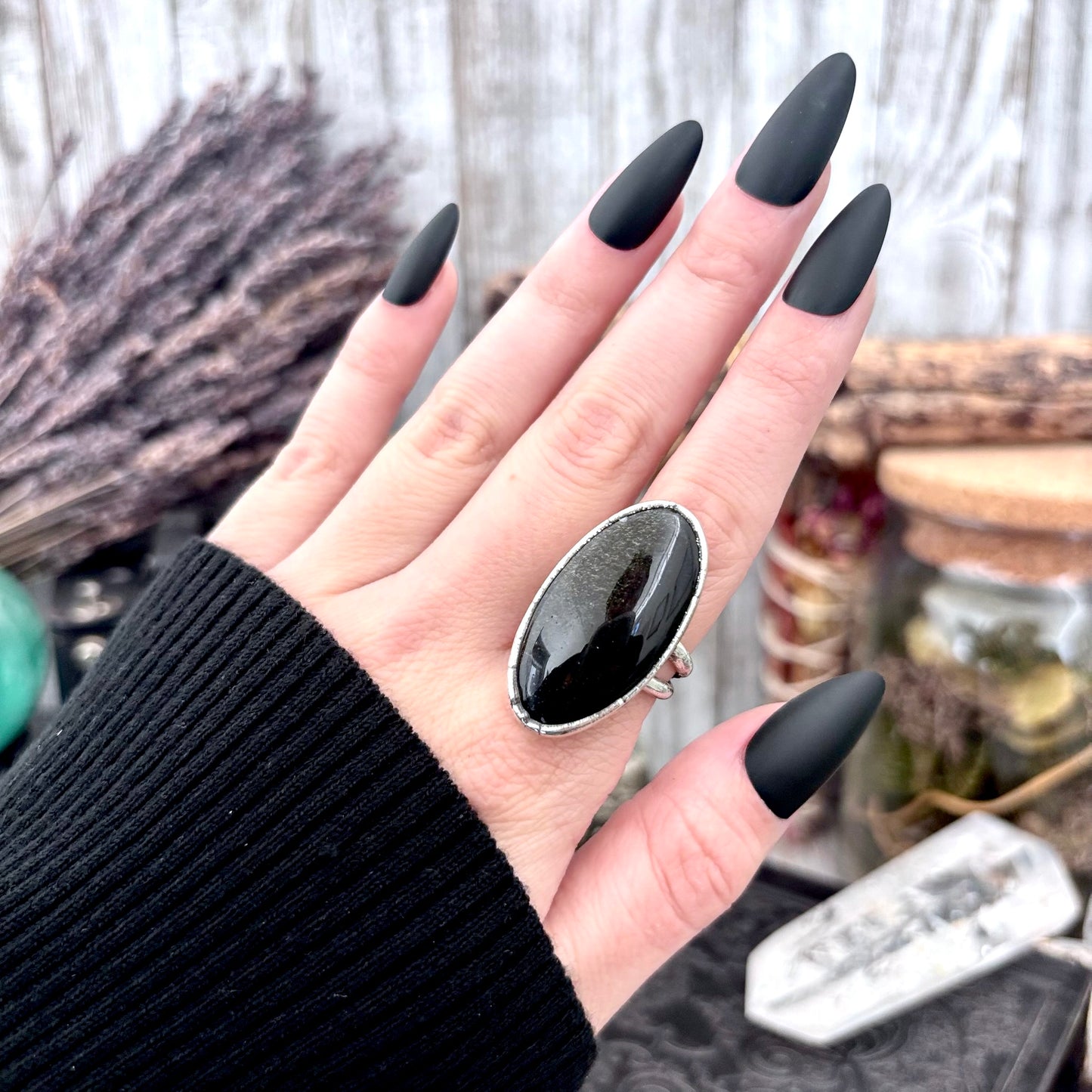 Golden  Sheen Obsidian Crystal Ring Fine Silver Size 7 / Foxlark Collection - One of a Kind FOXLARK