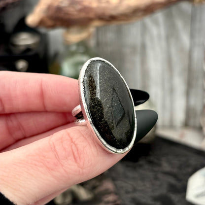 Golden  Sheen Obsidian Crystal Ring Fine Silver Size 7 / Foxlark Collection - One of a Kind FOXLARK