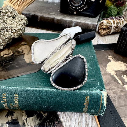 Multi Stone River Rock Clear Quartz and Sea-glass Ring In Silver Size 8.5 / Foxlark Collection FOXLARK