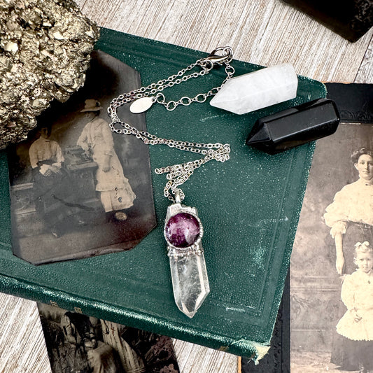 Clear Quartz & Star Ruby Crystal Statement Necklace in Fine Silver / Foxlark Collection - One of a Kind