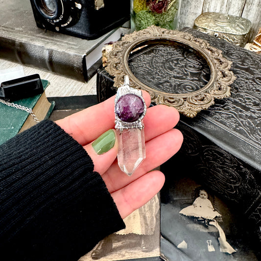 Clear Quartz & Star Ruby Crystal Statement Necklace in Fine Silver / Foxlark Collection - One of a Kind